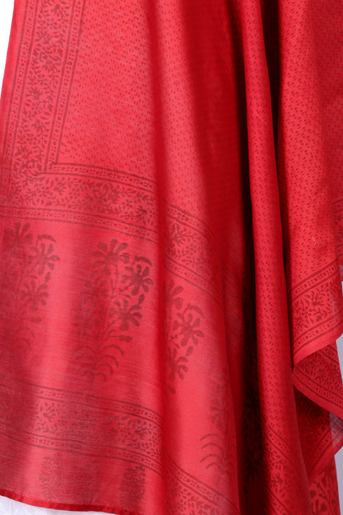 Chanderi Silk Dupatta In Textured Floral Block Print